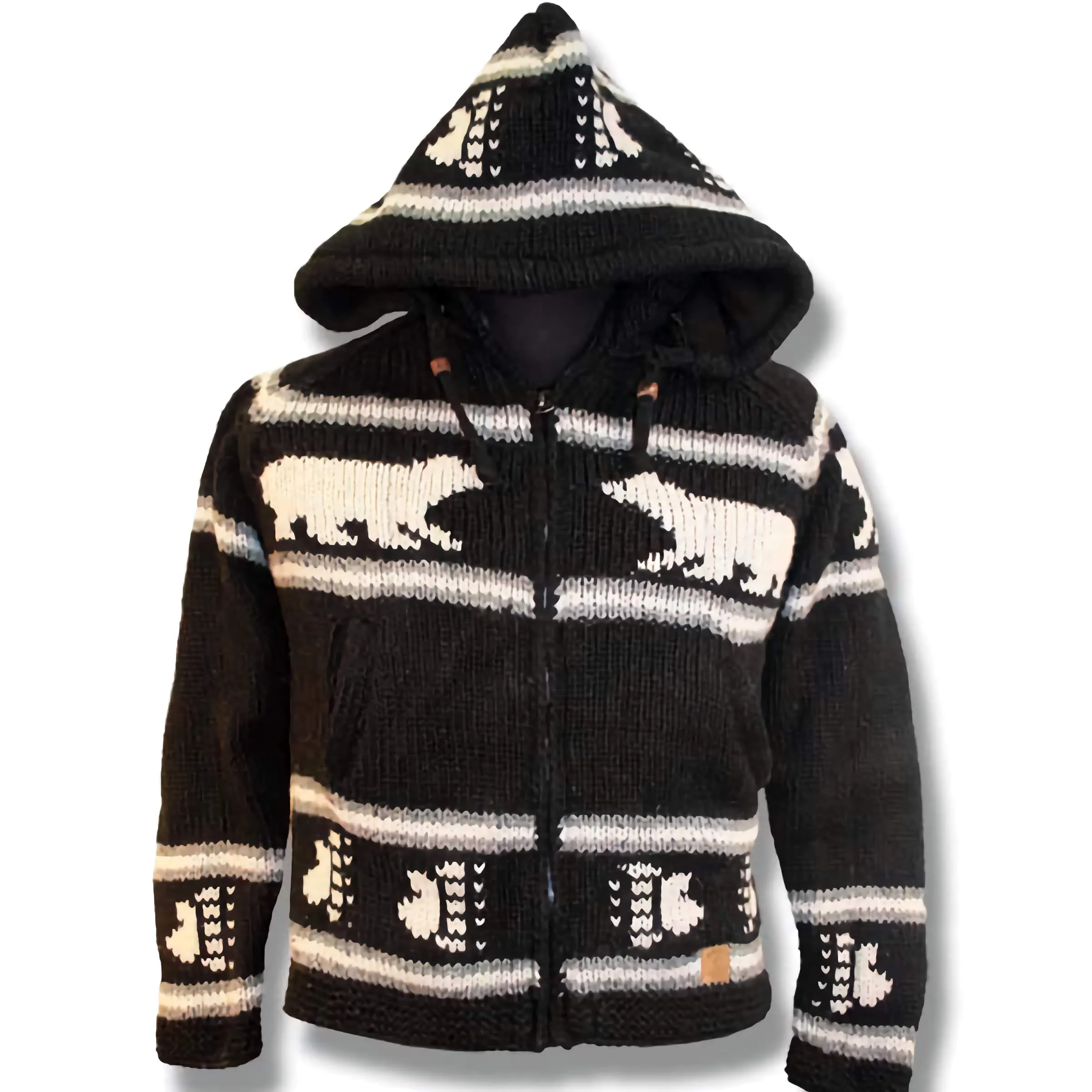 100% Wool Jacket with Bear/ Zip Off Hood with Fleece lining for men and women. Handmade in Nepal.