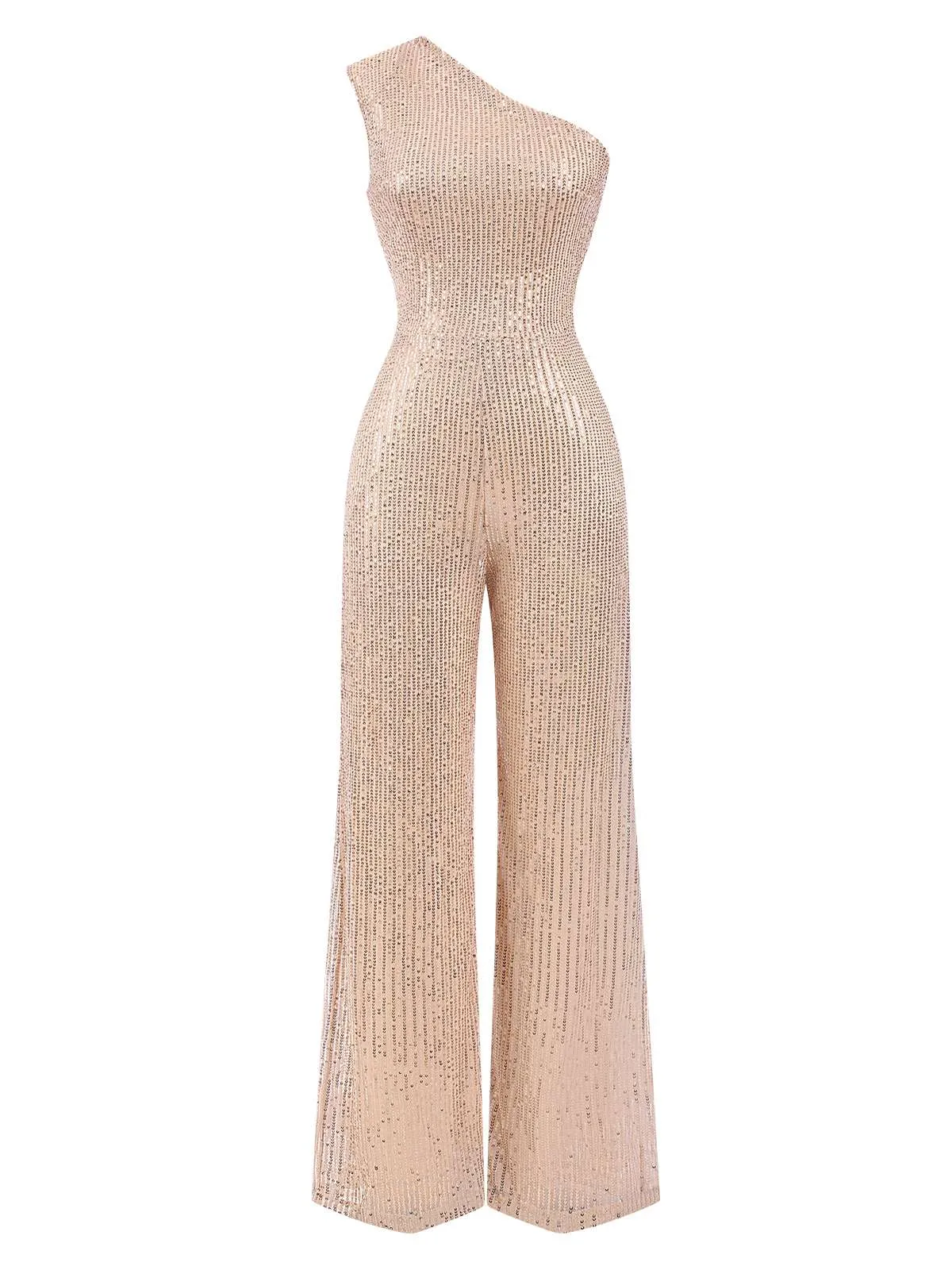 1930s One Shoulder Glitter Solid Jumpsuit