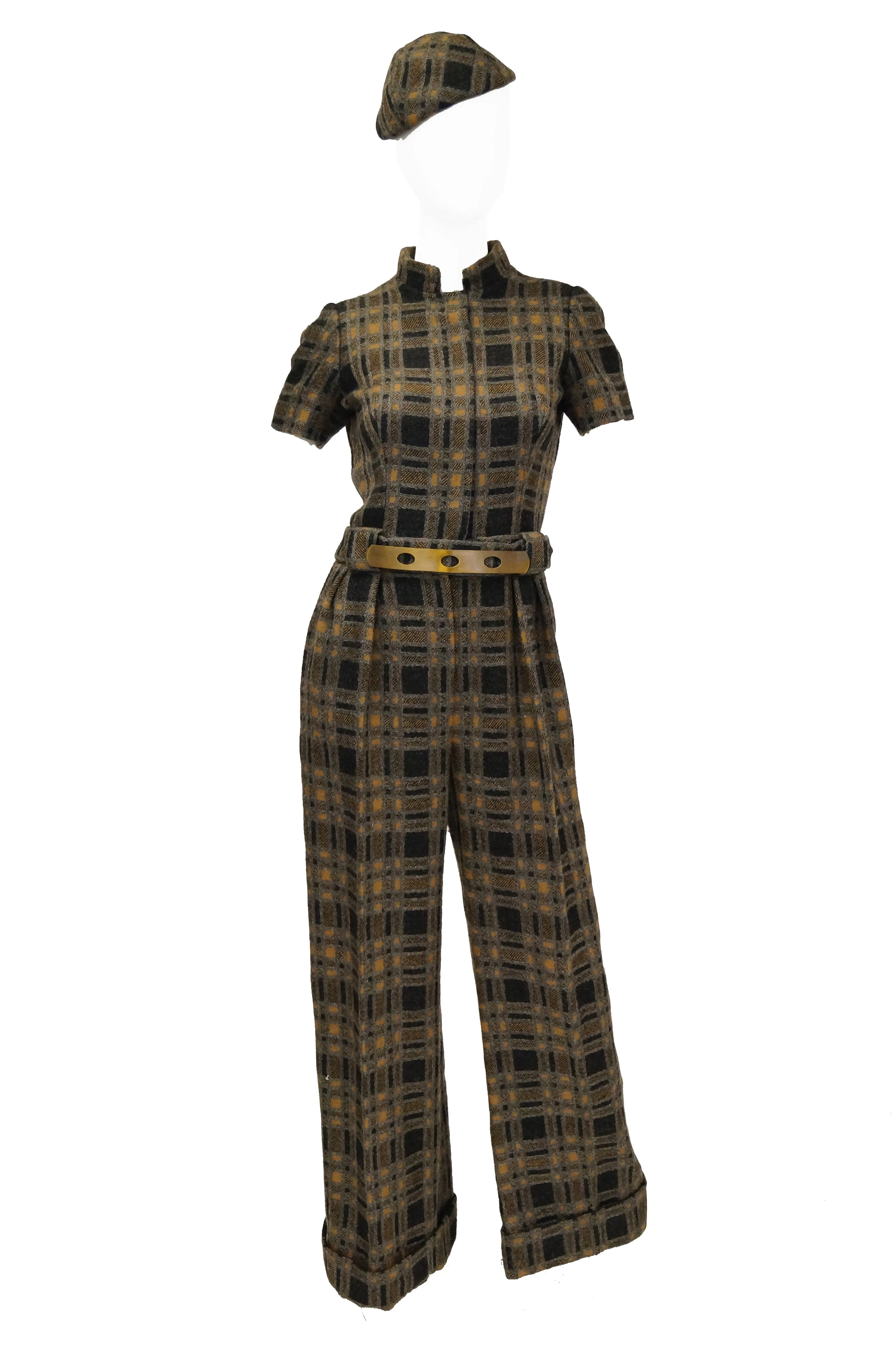 1970s Cardinali Sample Tweed Jumpsuit and Hat 2-4