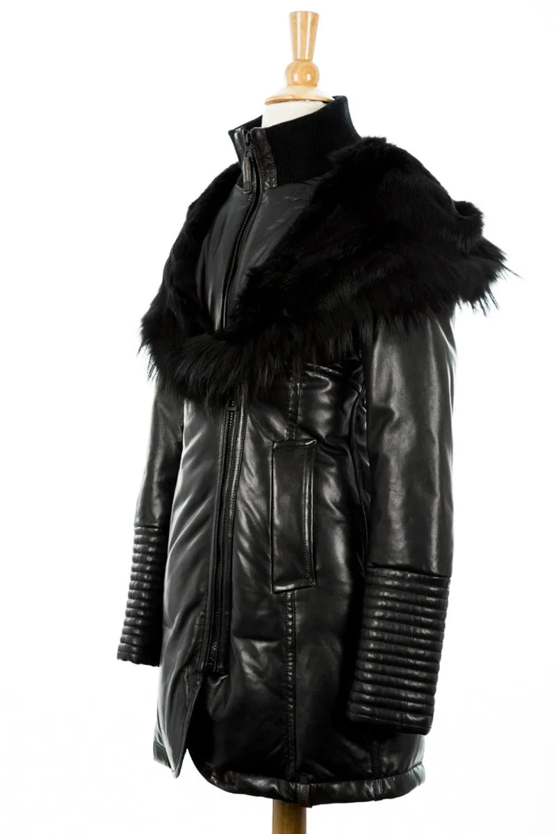 Adelyna Leather Coat With Fur Trim