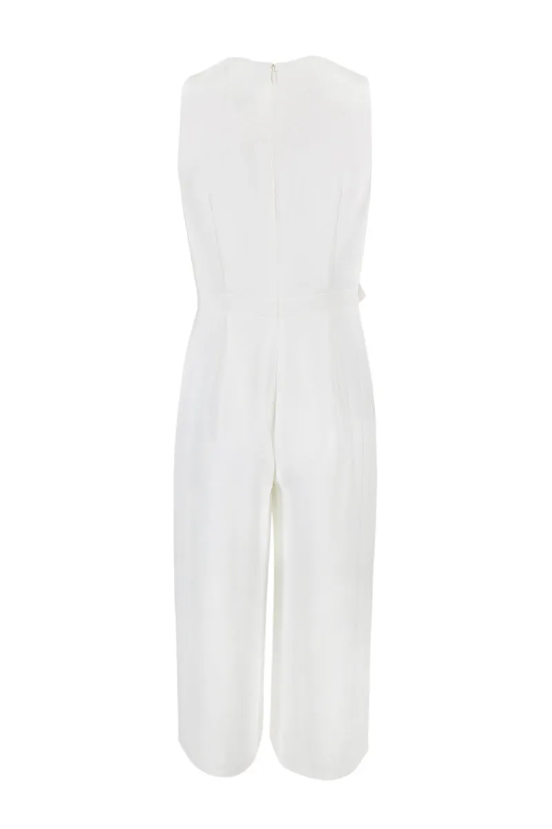 Adrianna Papell Flutter V-Neck Sleeveless Zipper Back Solid Jumpsuit