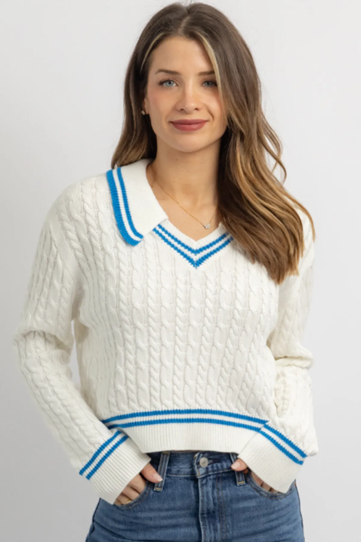 ALICIA BLUE CONTRAST SWEATER