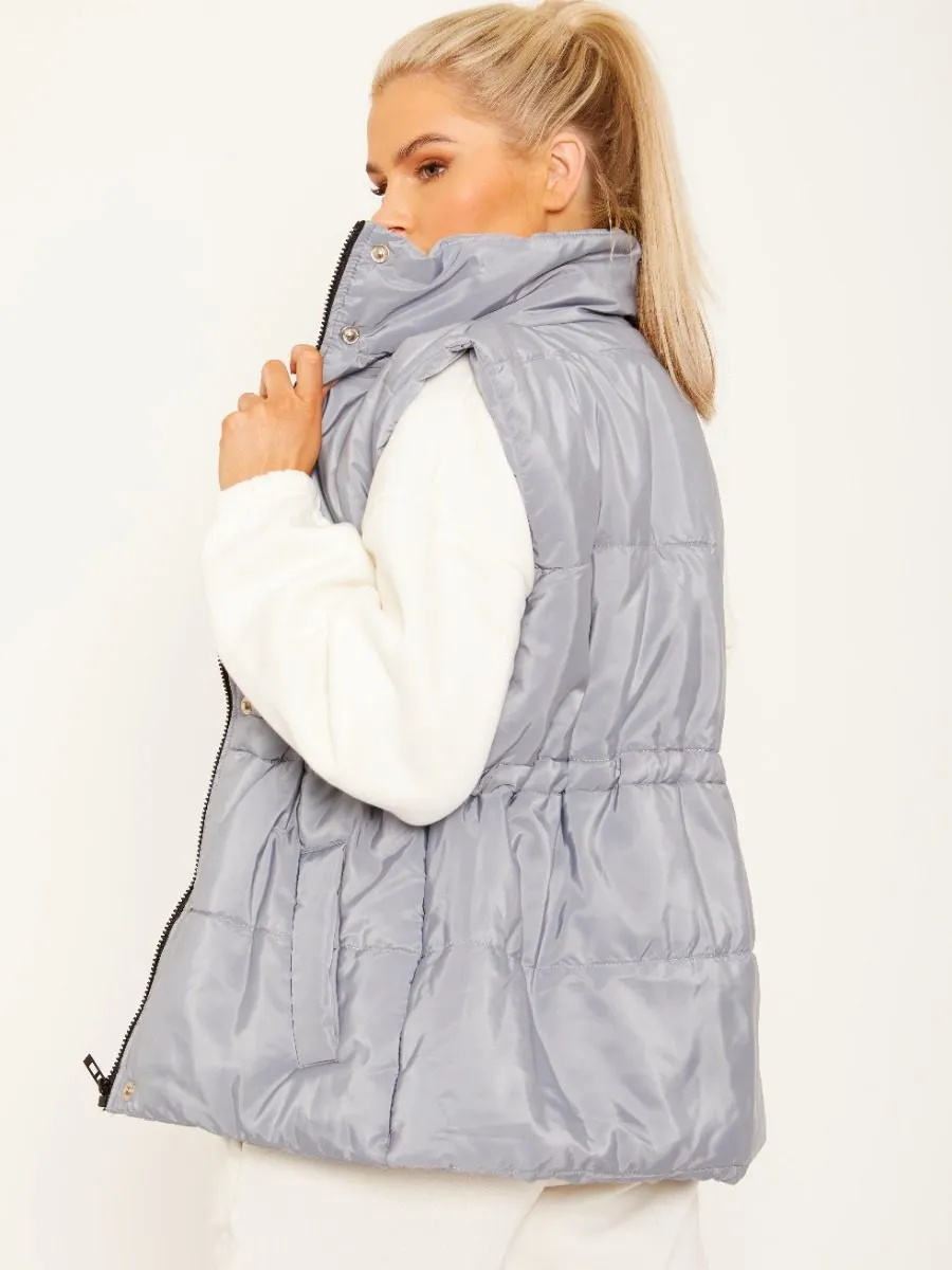 Alise Front Panel Straight Line Gilet In Grey