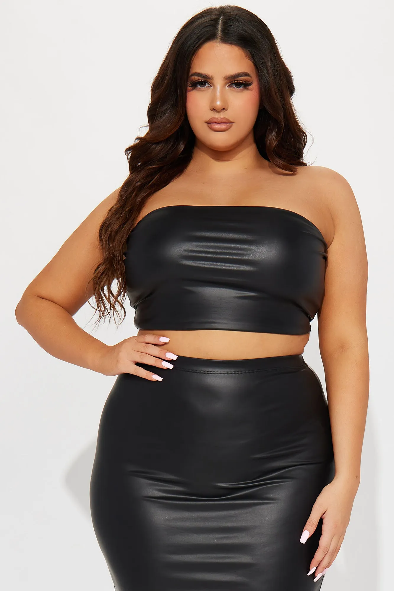 All Night 3 Piece Faux Leather Skirt Set - Black