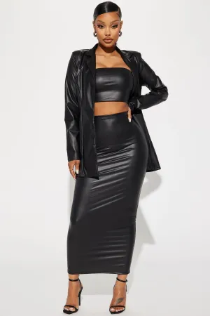 All Night 3 Piece Faux Leather Skirt Set - Black