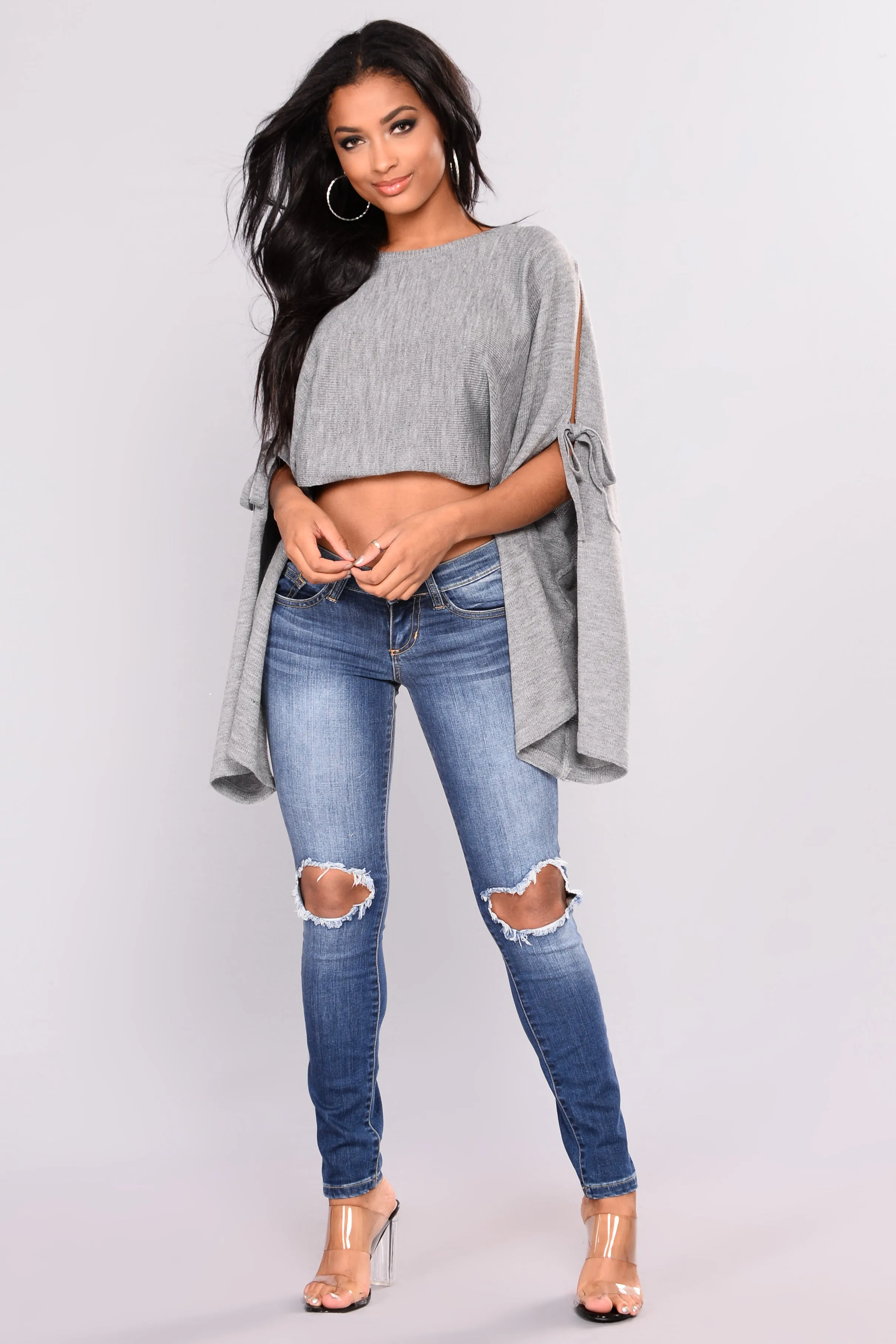 Arosa Tie Sleeve Sweater - Heather Grey