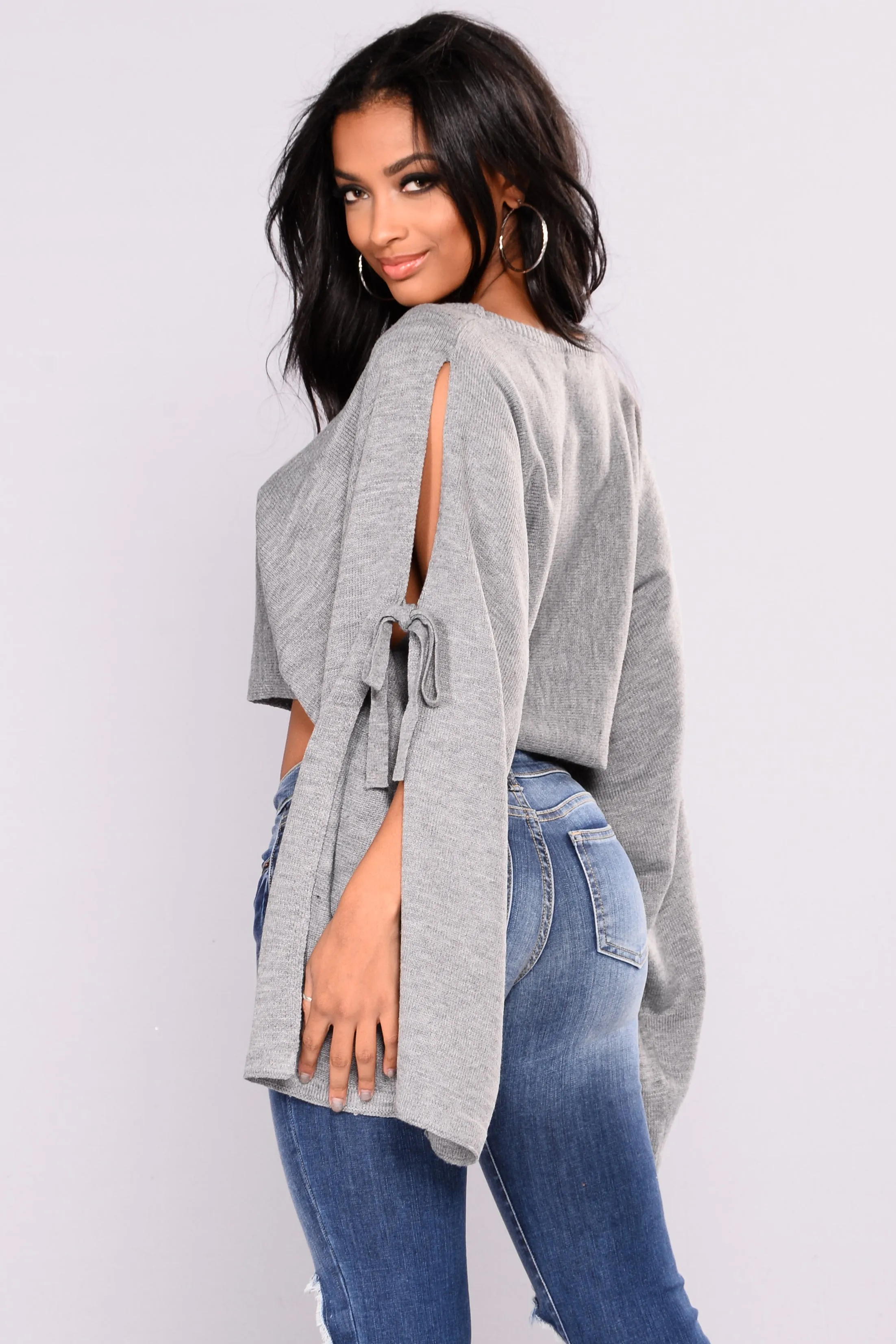 Arosa Tie Sleeve Sweater - Heather Grey