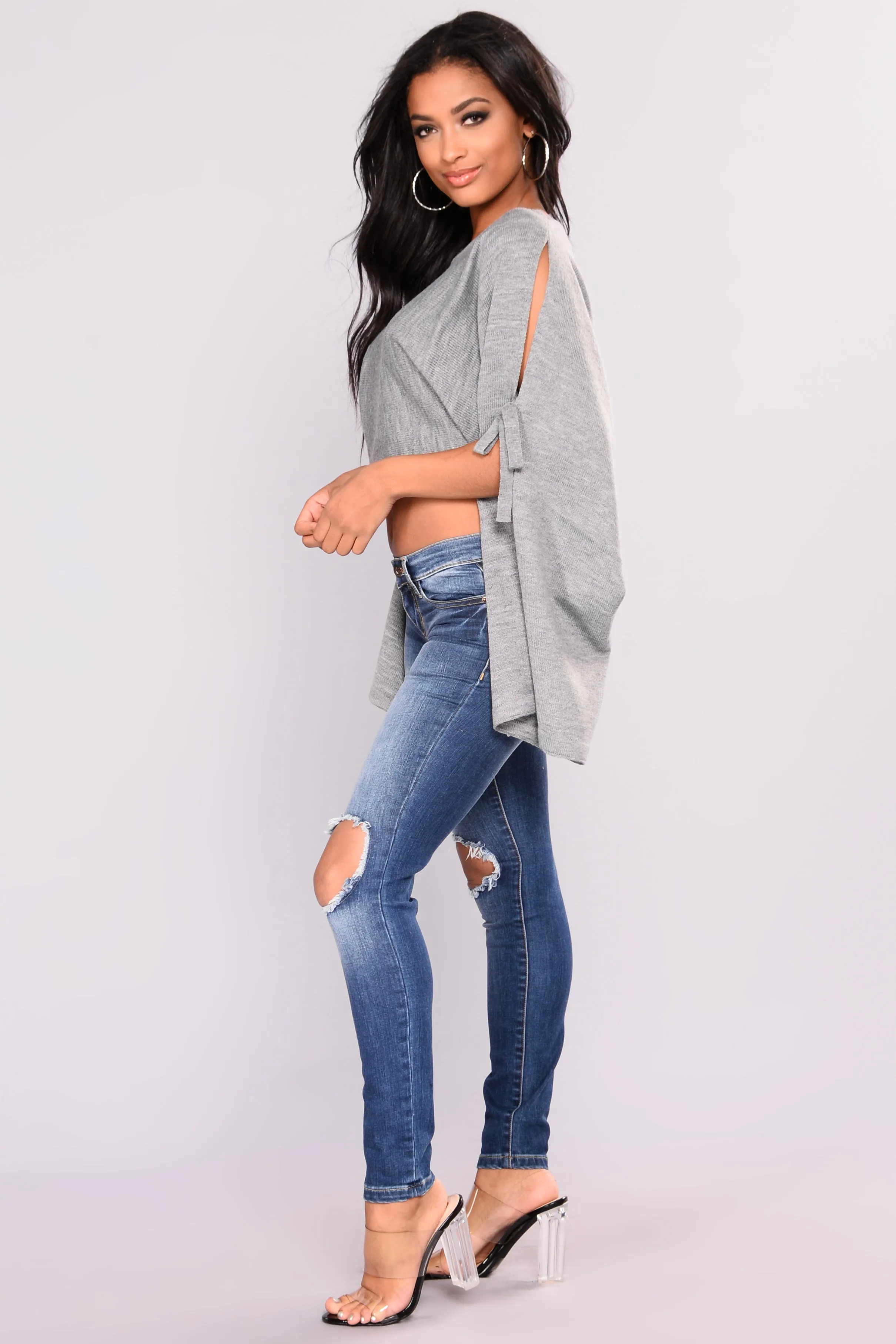 Arosa Tie Sleeve Sweater - Heather Grey