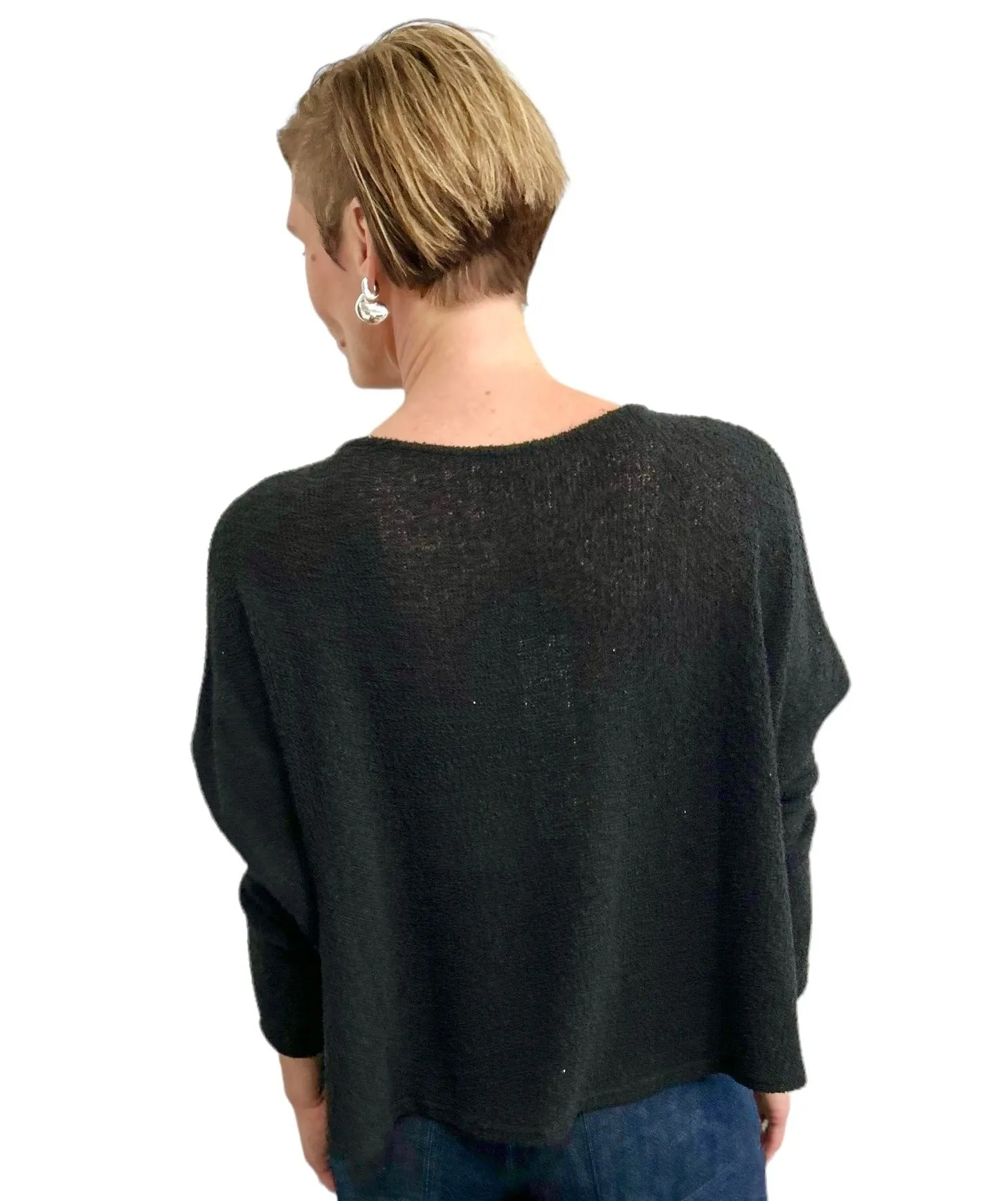 Asymmetric Knit Sweater Round Neck Black