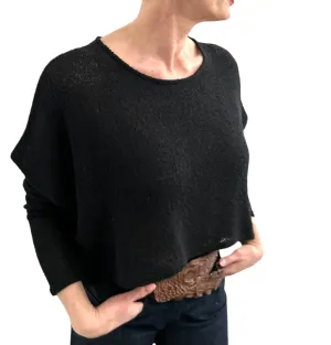 Asymmetric Knit Sweater Round Neck Black