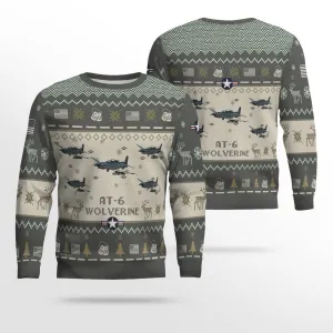 AT-6 Wolverine AT6 Aircraft Ugly Sweater, Ugly Sweater Christmas Shirt for Men Dad Veteran