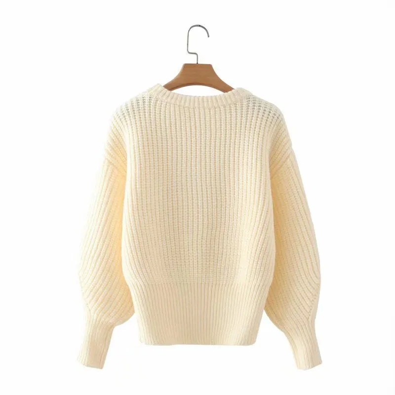 Autumn winter new fund languid loose round neck bubble sleeve knit sweater  1362