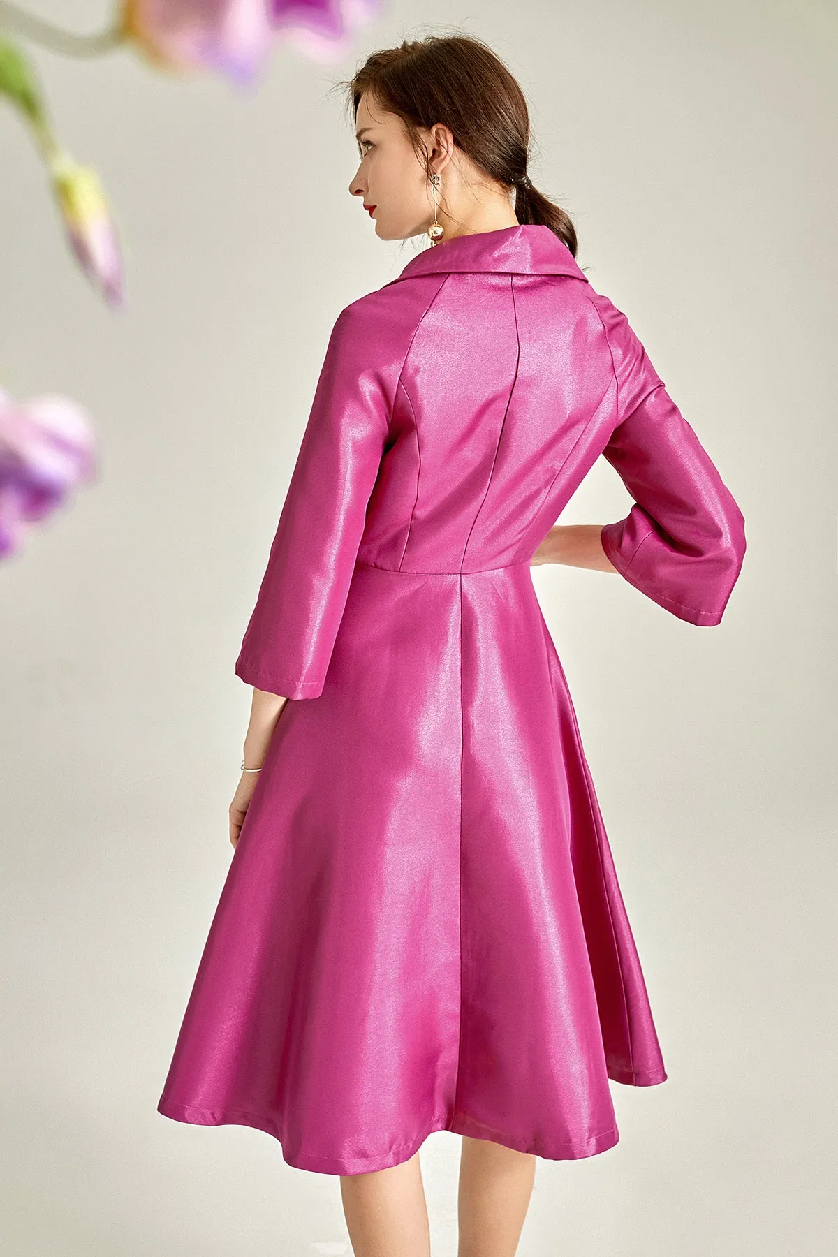 Autumn winter satin swing Hepburn trench coat dress- Oi