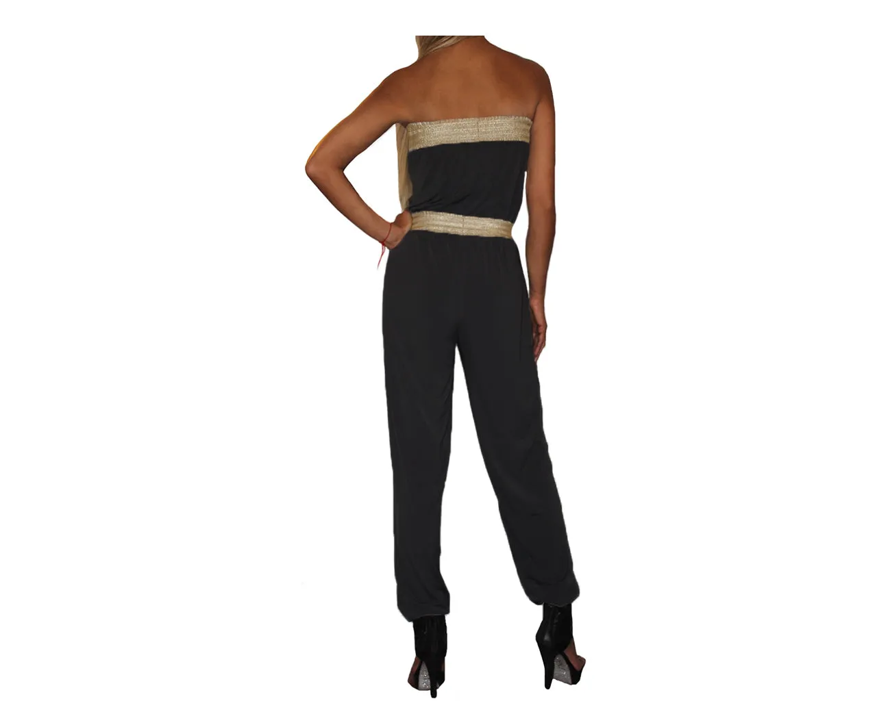 B. Black and gold strapless Jumpsuit - The Corso Venezia