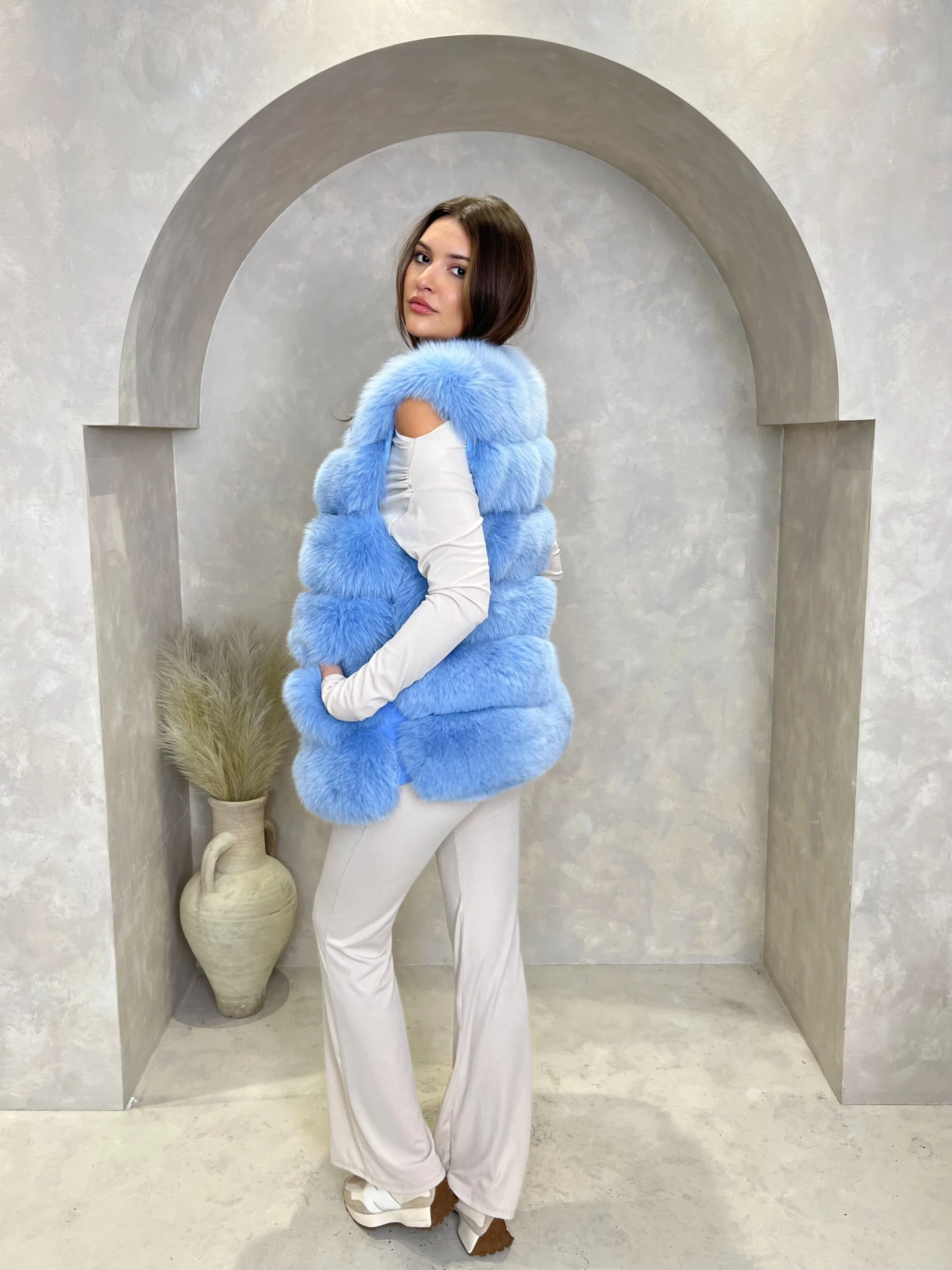 Baby Blue Luxury Fur 6 Row Gilet