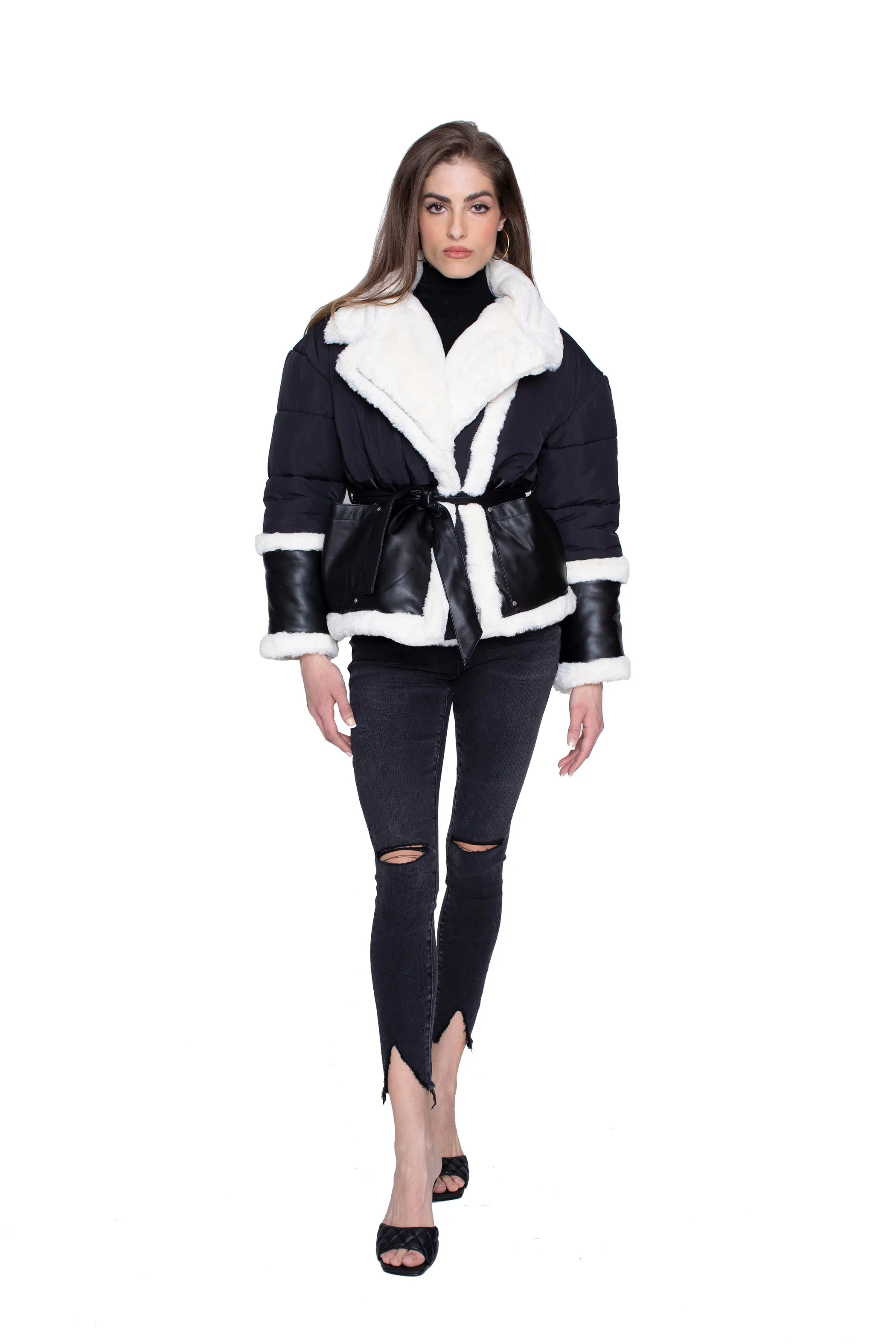 Baby Its Cold Wrap Puffer in Black and Off White