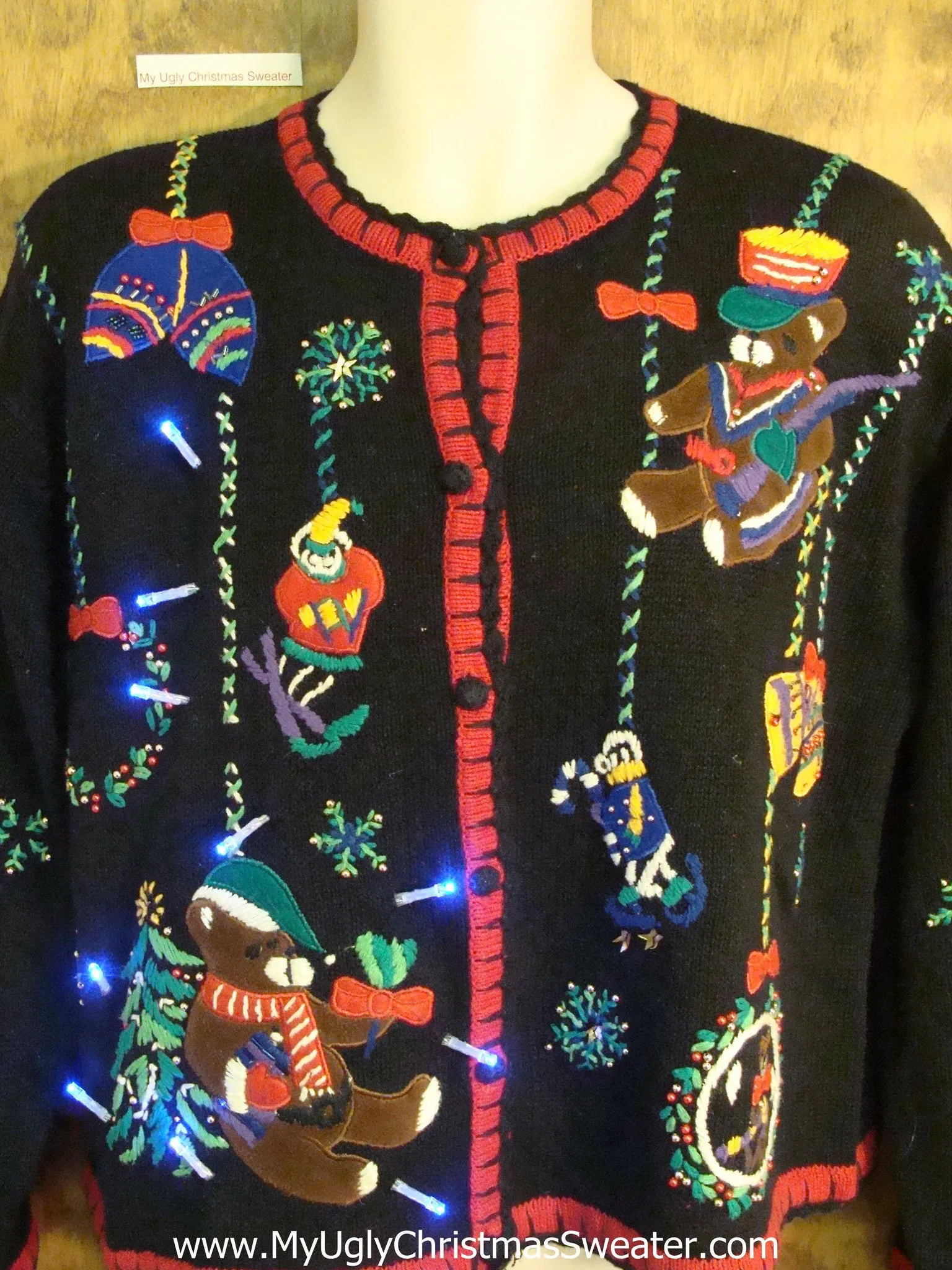 Bear Themed 80s 2sided Light Up Ugly Xmas Sweater