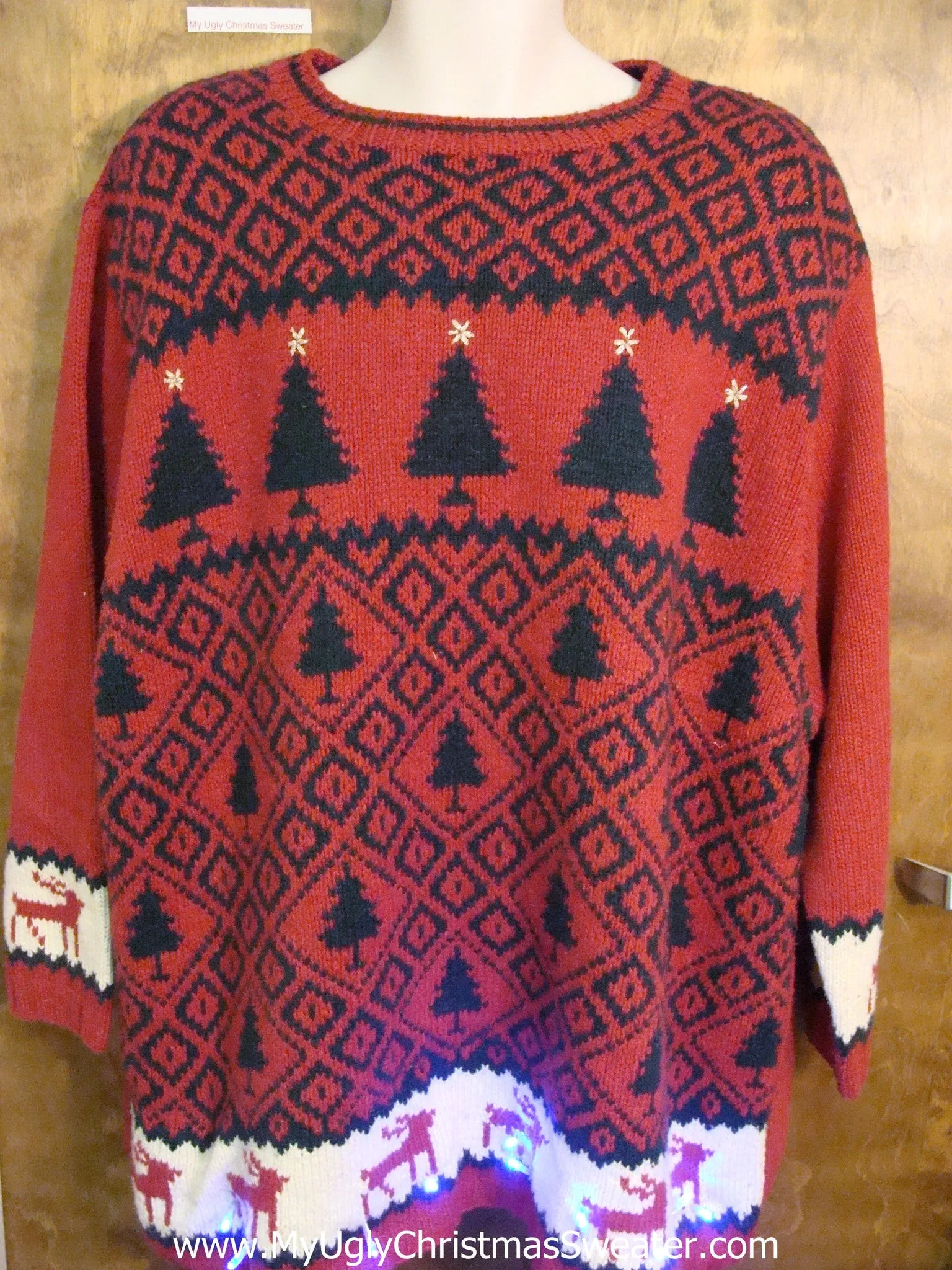 Big Size Vintage Trees Light Up Ugly Xmas Sweater