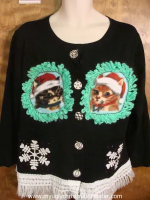 Big White Snowflakes Christmas Cat Ugly Sweater