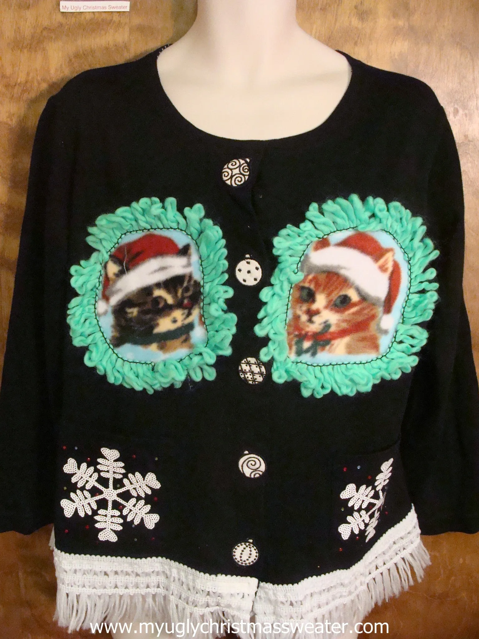 Big White Snowflakes Christmas Cat Ugly Sweater