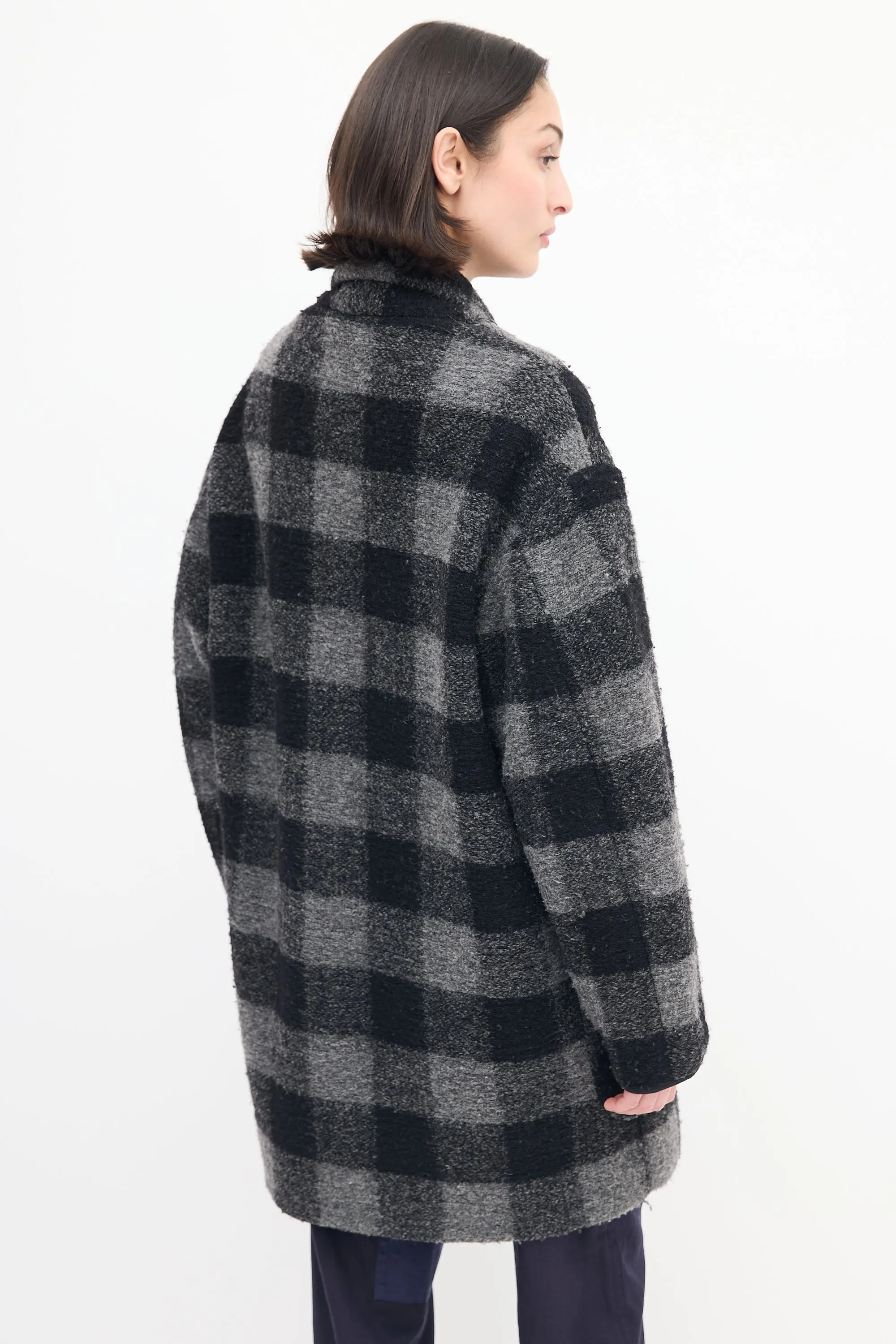 Black & Grey Checkered Wool Coat