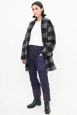 Black & Grey Checkered Wool Coat