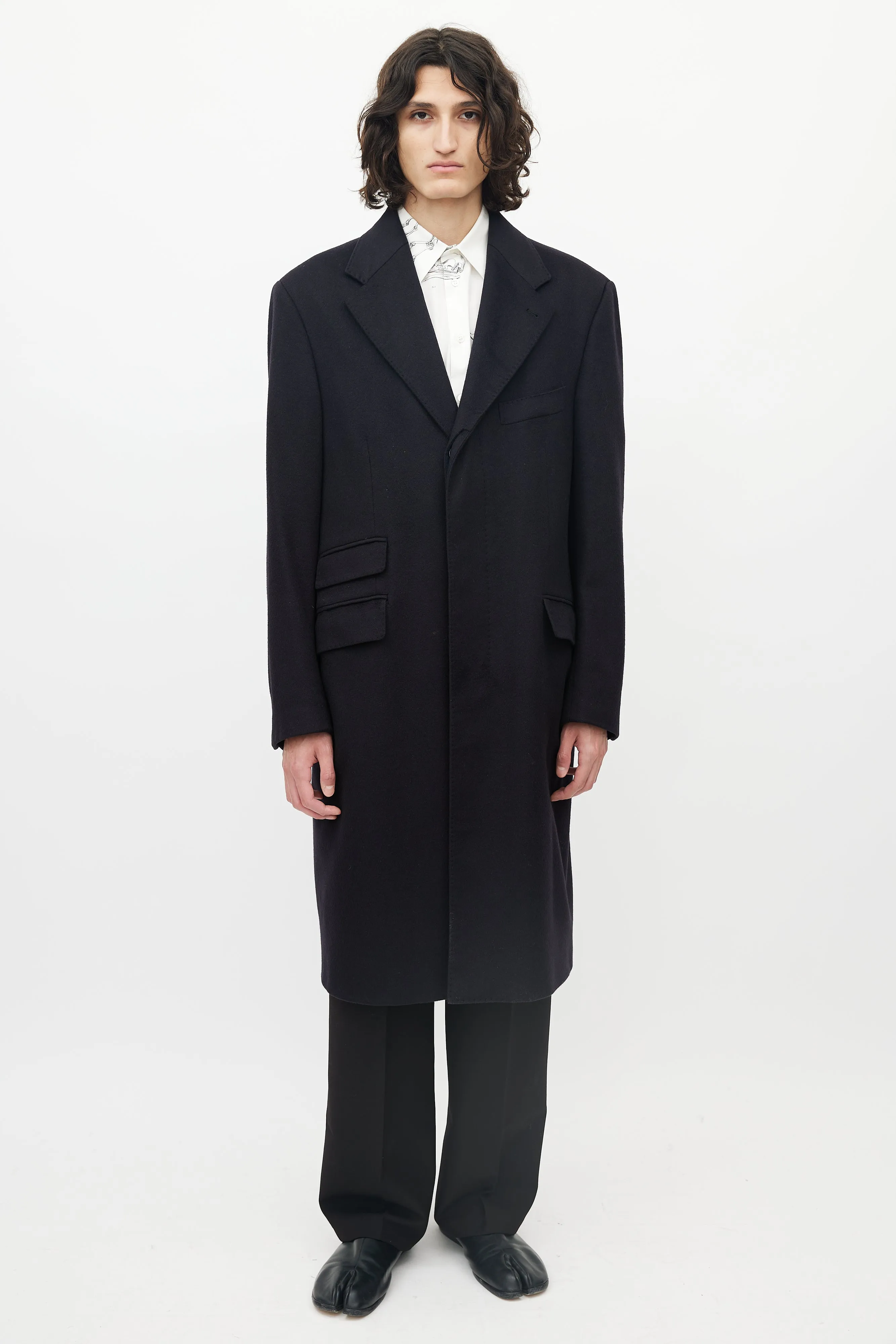 Black Cashmere Tonal Stitched Coat