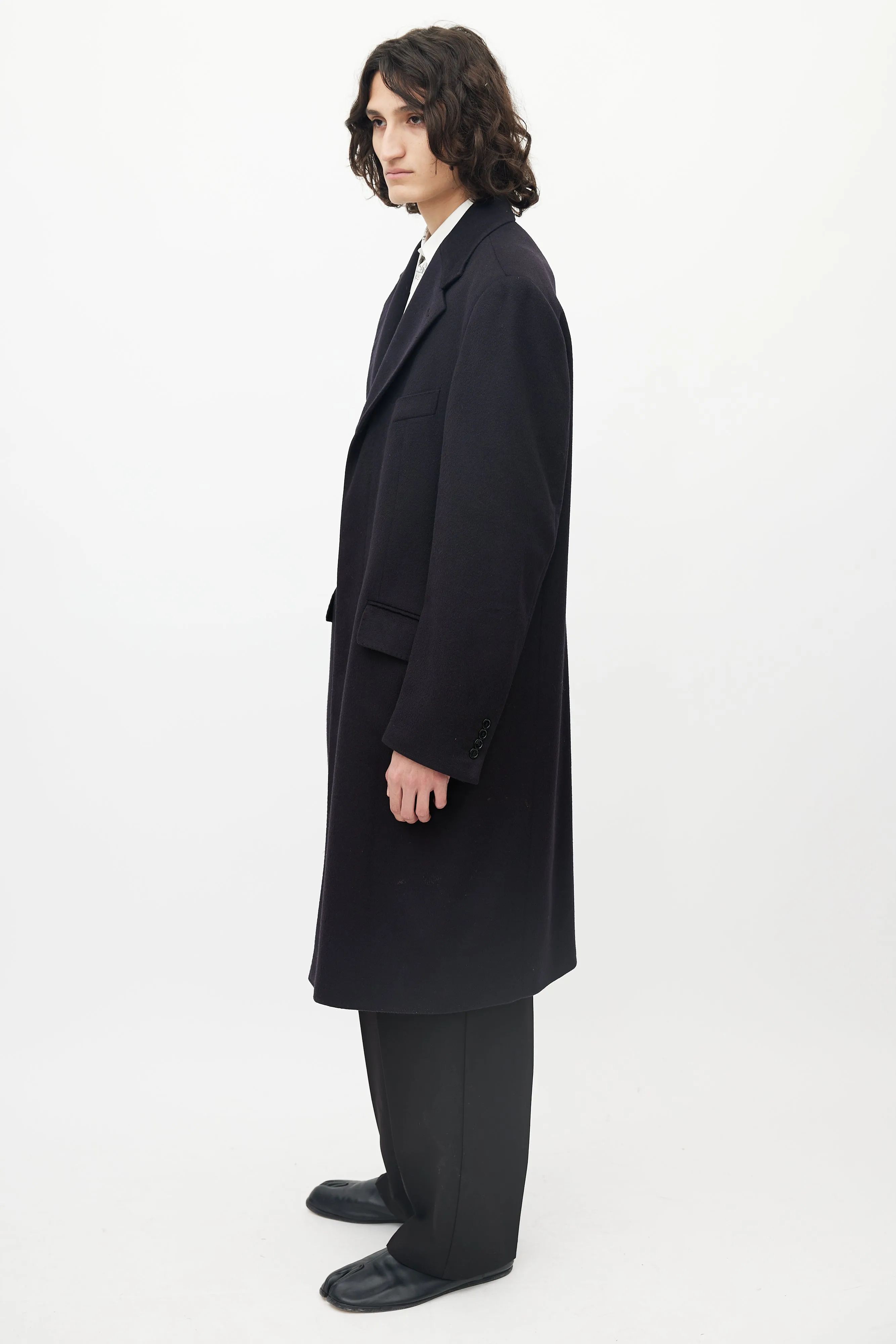 Black Cashmere Tonal Stitched Coat