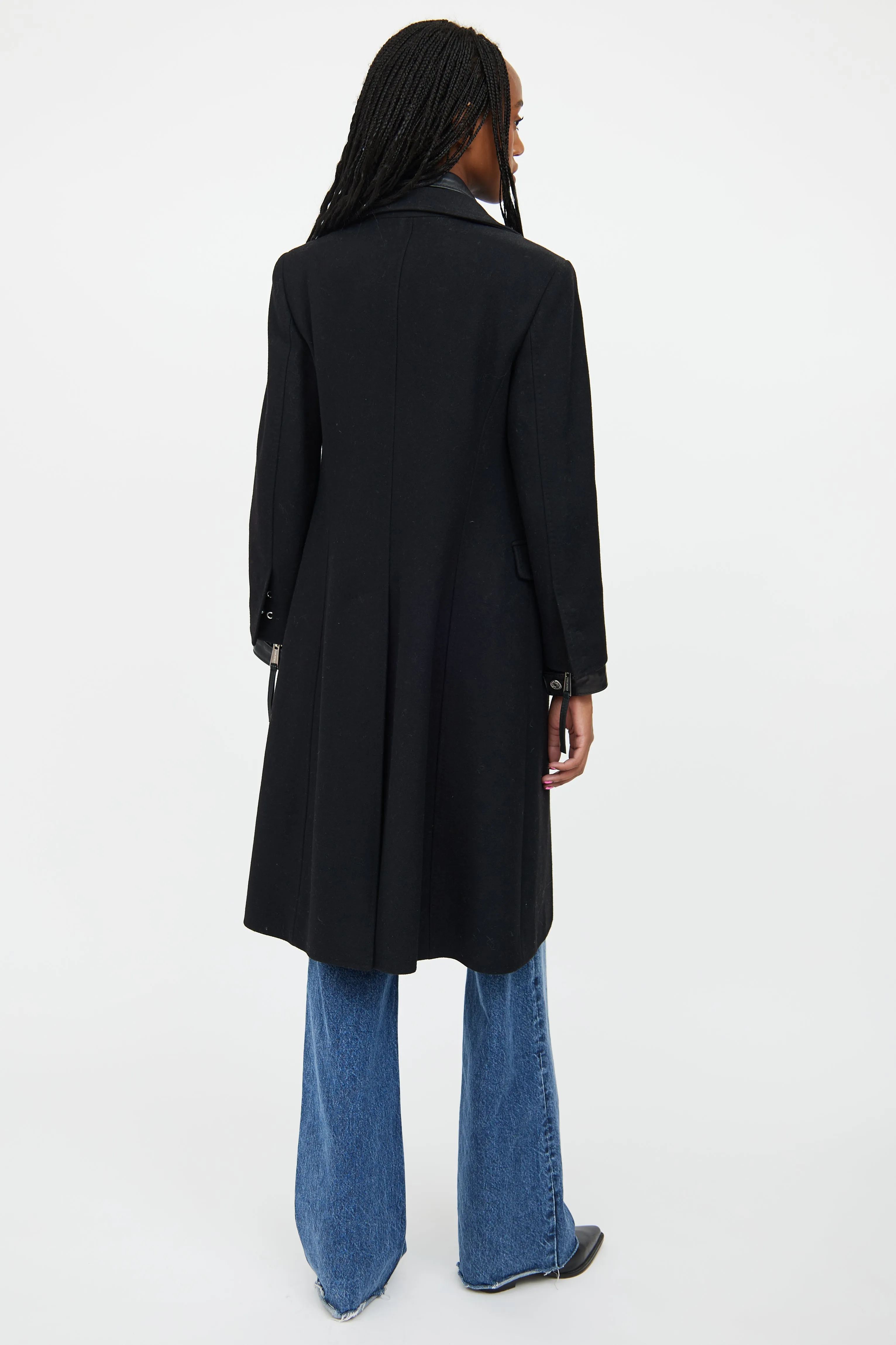 Black Leather Wool Coat