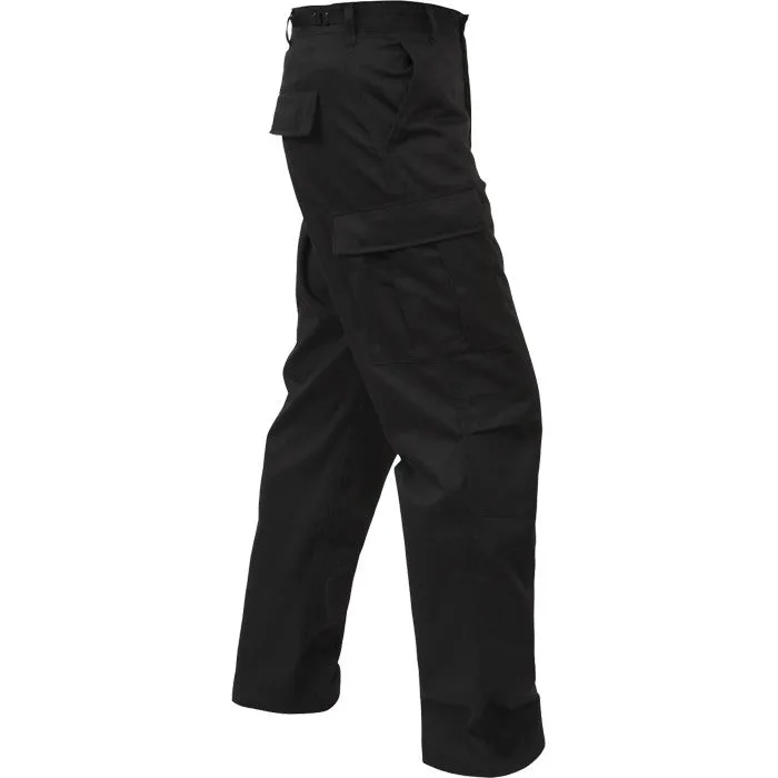 Black - Military BDU Pants with Zipper Fly - Cotton Polyester Twill