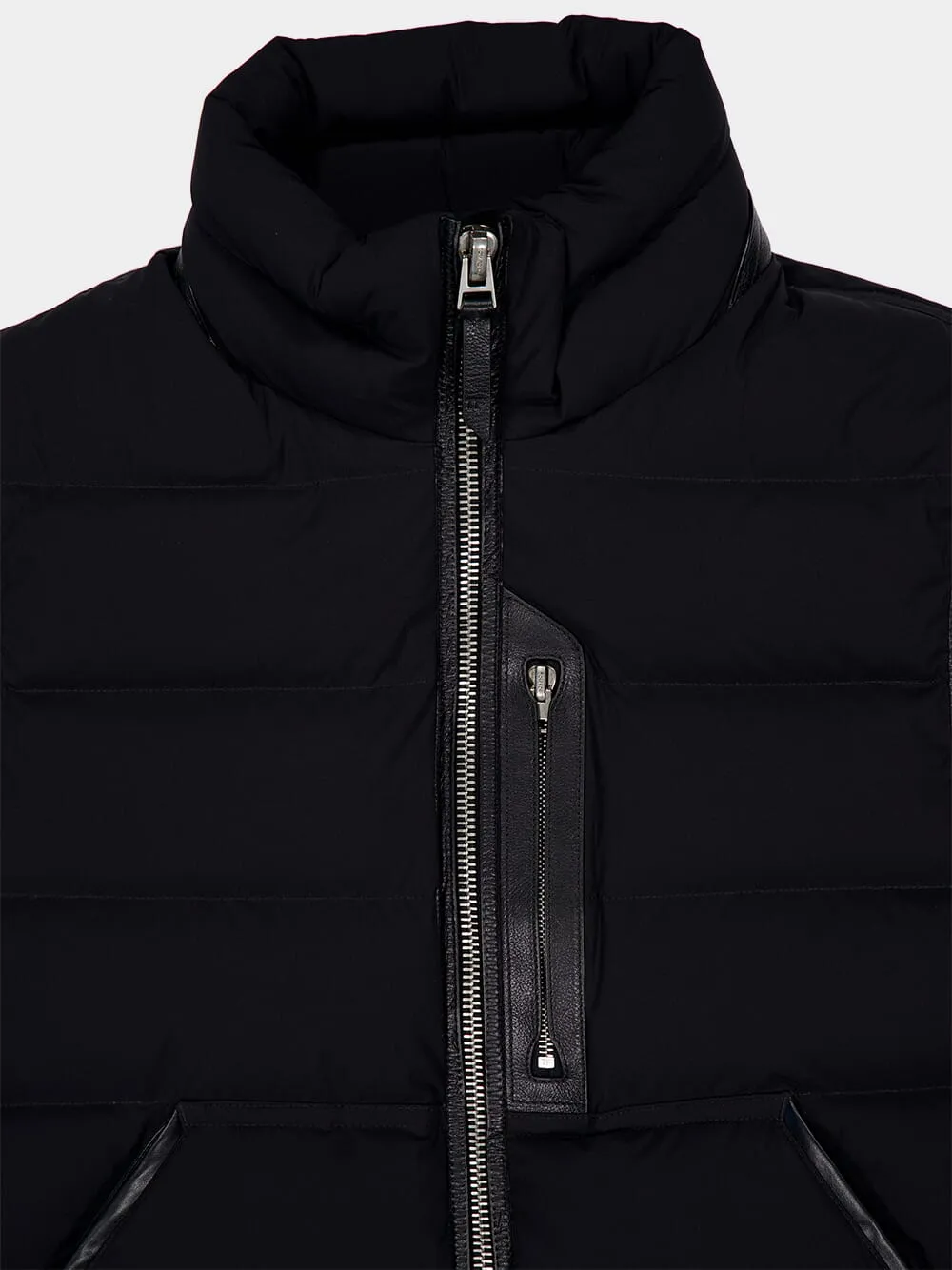 Black Quilted High Neck Vest