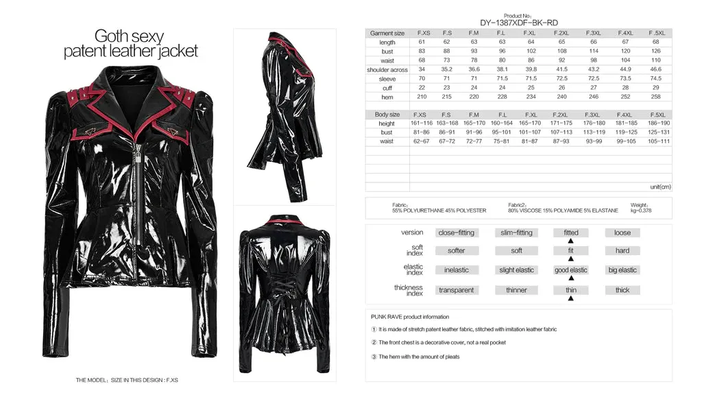 Black/Red Patent Leather Peplum Jacket