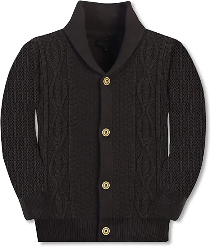 Boys Knitted Shawl Collar Cardigan Sweater 0 Cotton - Charcoal