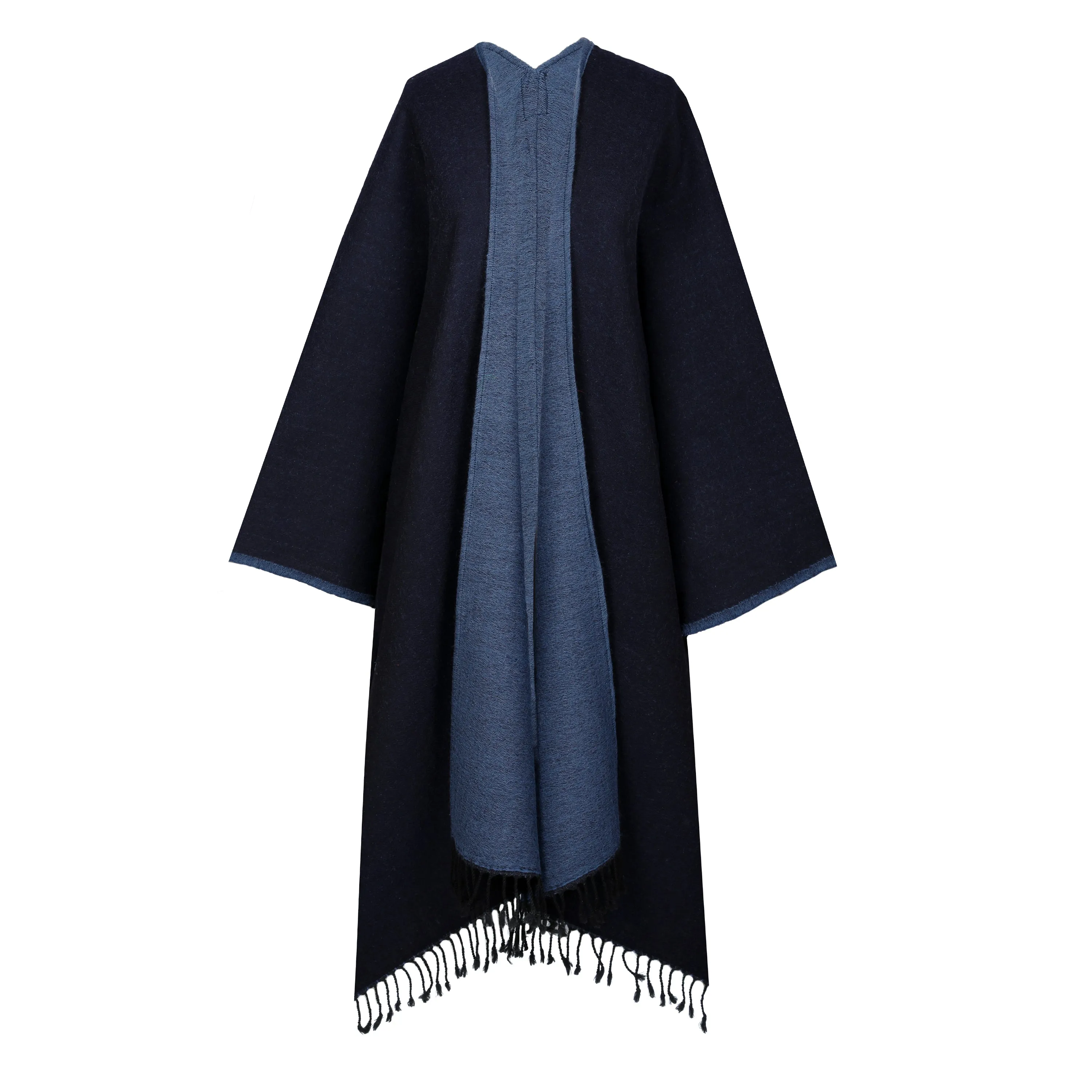 Buona Notte Blue Boiled Wool Kimono Coat Reversible