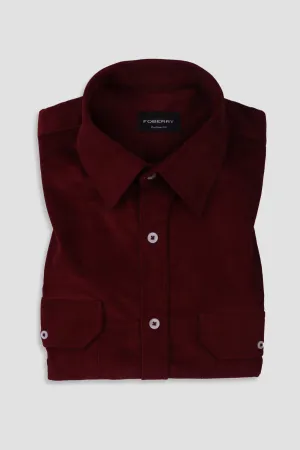 Burgundy Corduroy Shirt - Classic Straight Collar