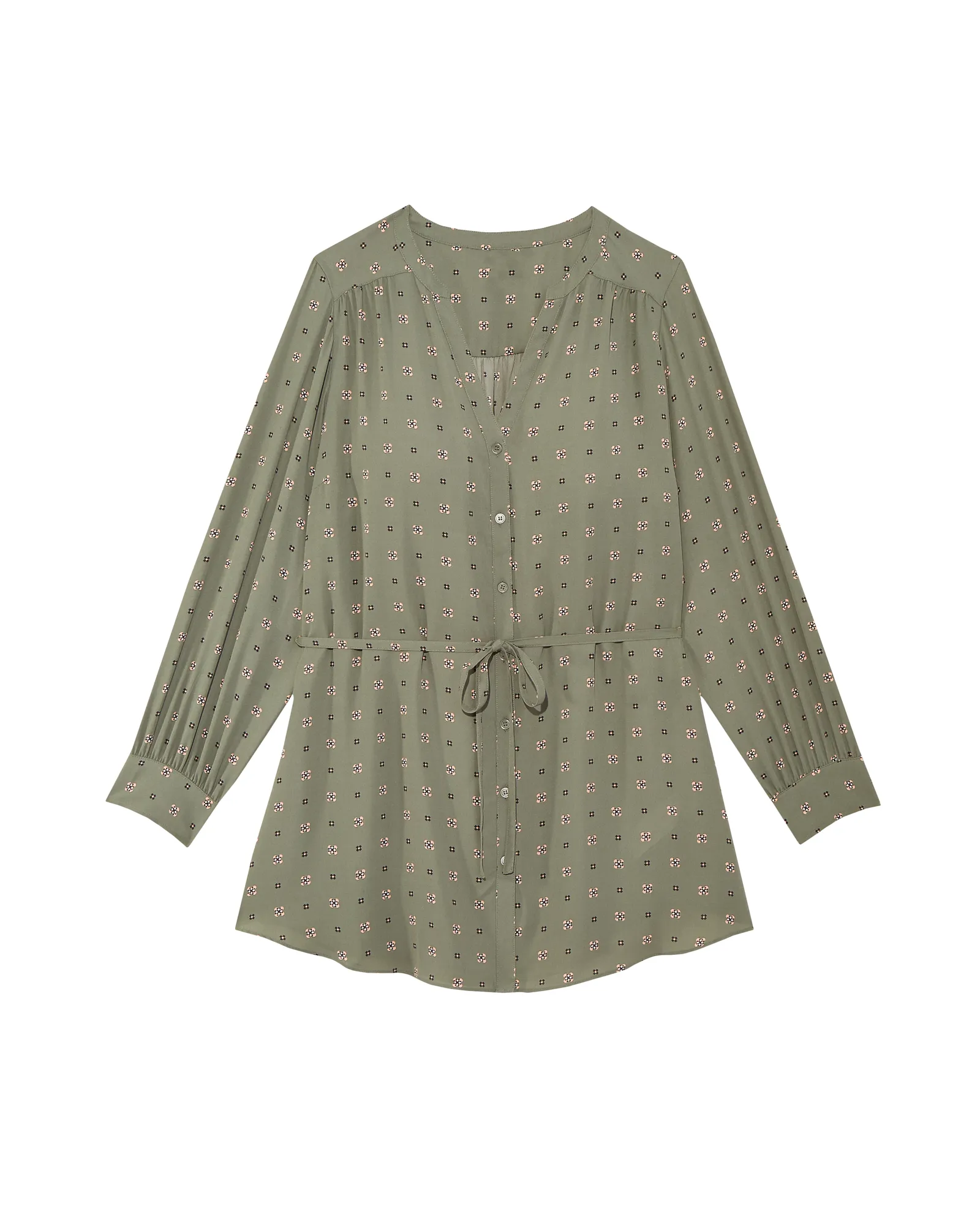 Cassandra Tie-Waist Blouse | Olive Green / Pink