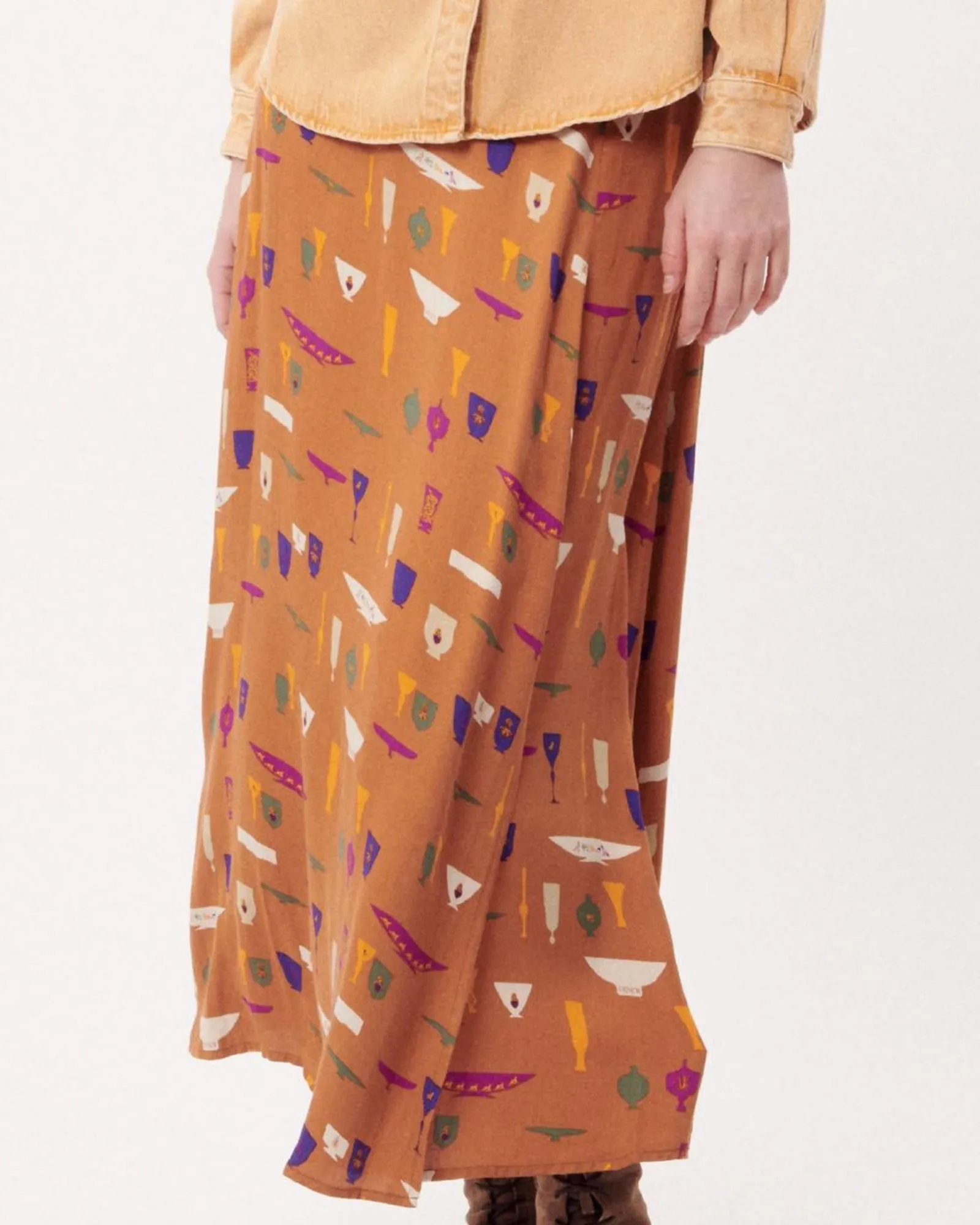 Chi Vase Print Skirt In Ocre Multi | Ocre Multi