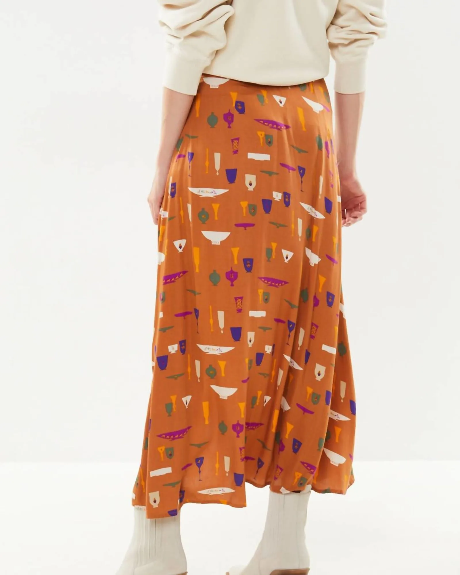 Chi Vase Print Skirt In Ocre Multi | Ocre Multi