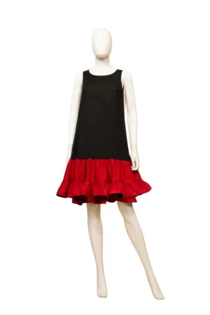 Color block ruffle hem stretch A-line Dress