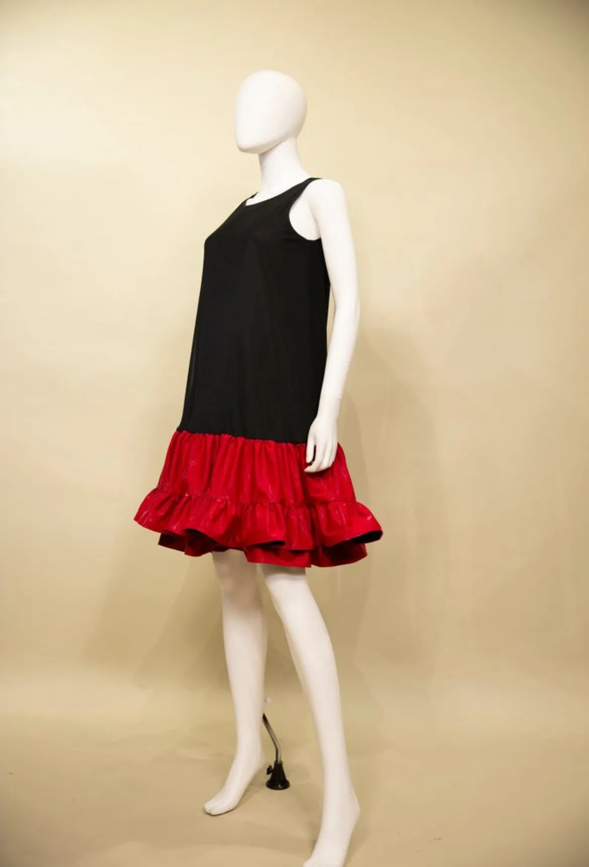 Color block ruffle hem stretch A-line Dress