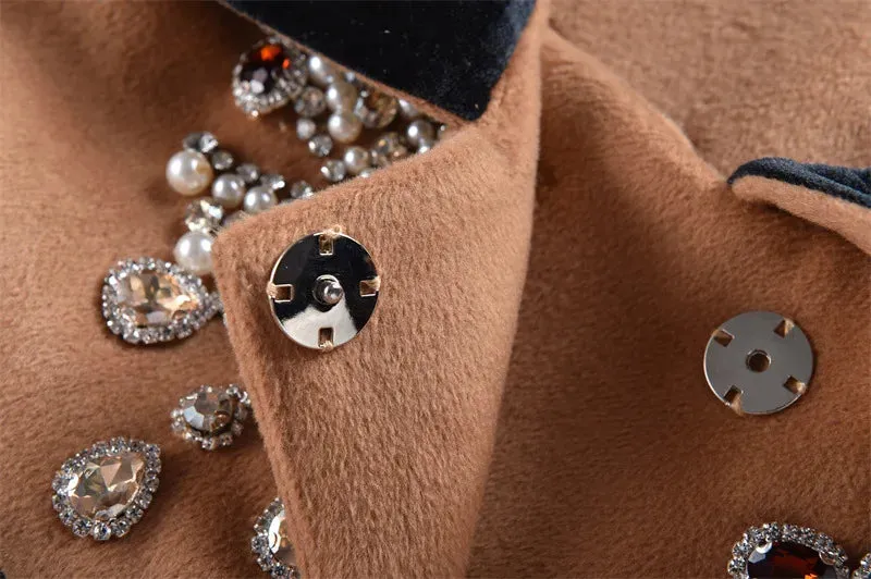 Contrast Turn-down Collar Embellished Coat