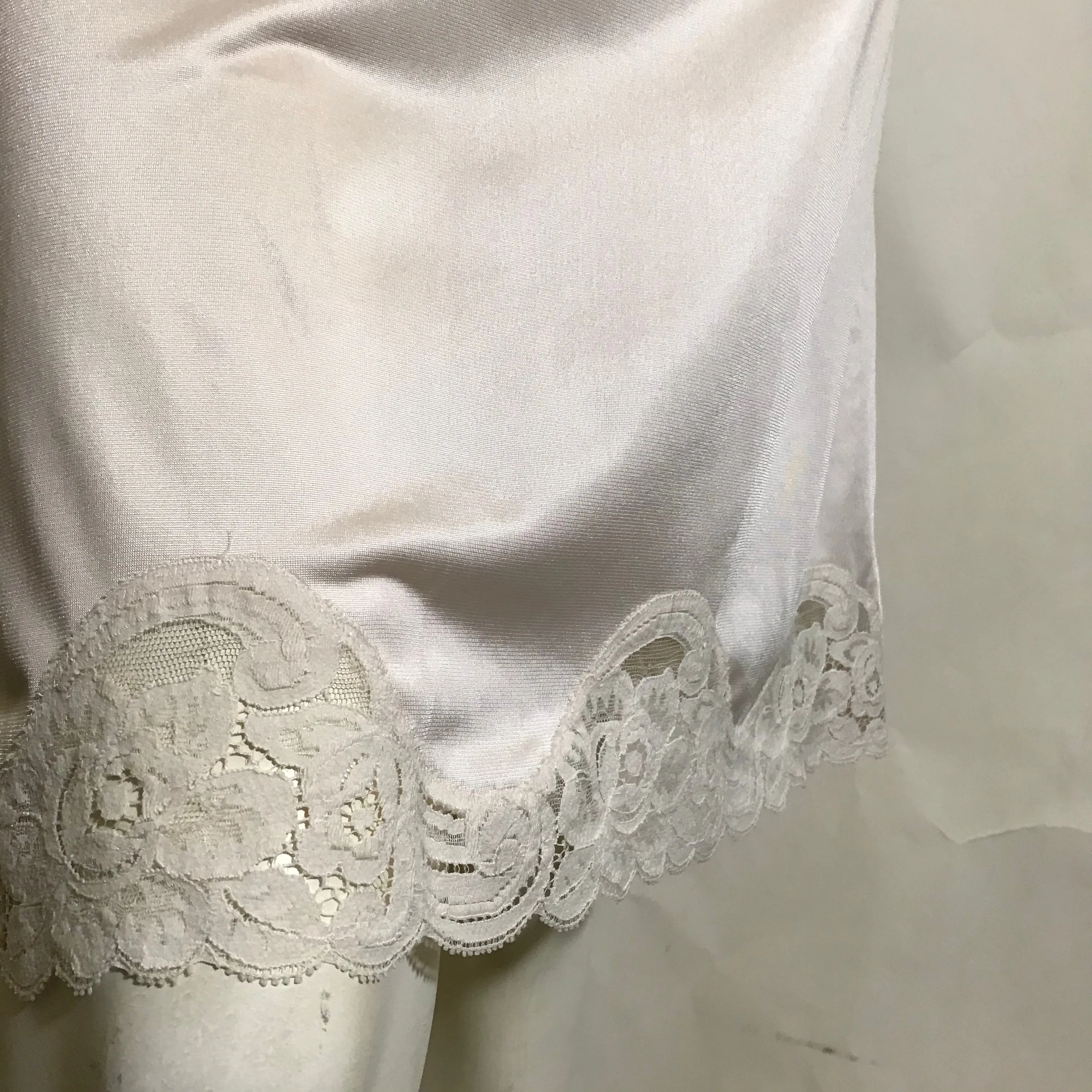 Cream Colored Tricot Nylon Lace Trimmed Half Slip circa 1960s