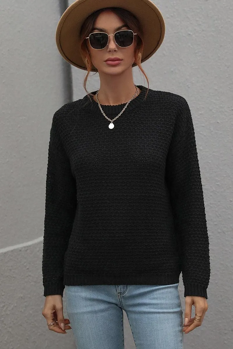 CREW NECK LONG SLEEVE BASIC SWEATER TOP