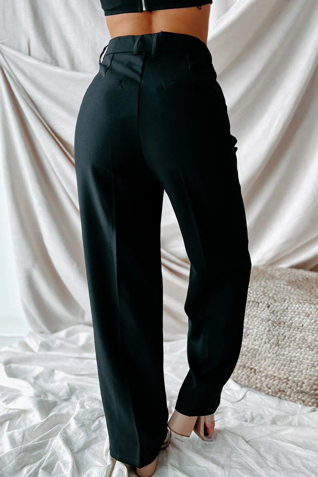 Crunching Numbers High Waisted Straight Leg Pants (Black)