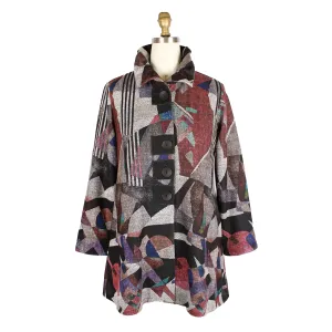 Damee Modern Art-Print Button Front Coat in Multi - 4907