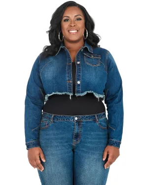 Deena Frayed Hem Cropped Denim Jacket | Blue