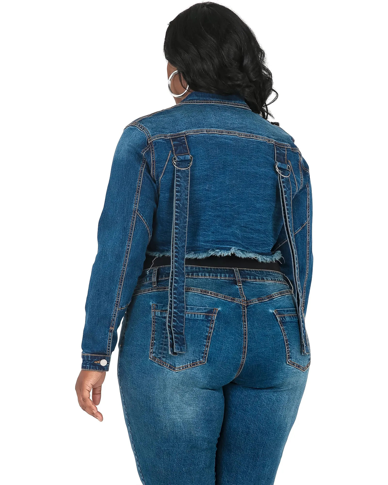 Deena Frayed Hem Cropped Denim Jacket | Blue