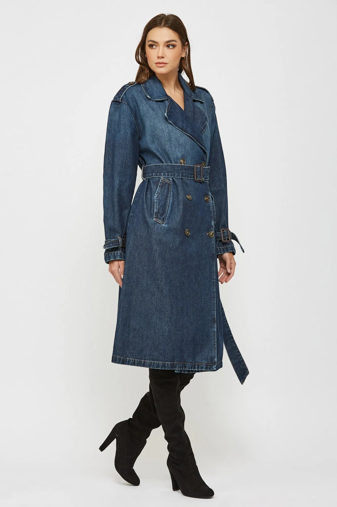 Devon Classic Denim Trench Coat - Dark Wash