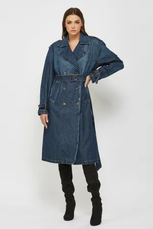 Devon Classic Denim Trench Coat - Dark Wash