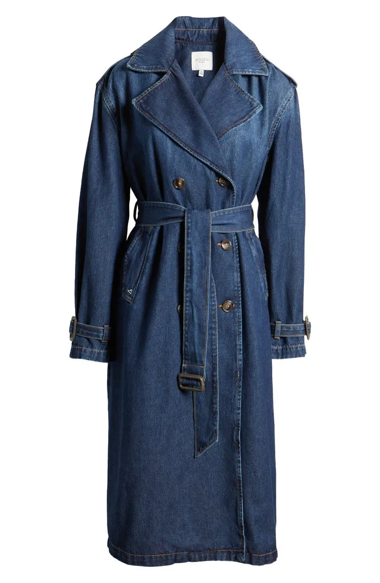 Devon Classic Denim Trench Coat - Dark Wash